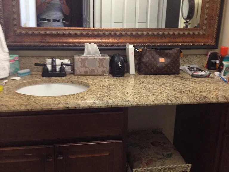 Master bathroom with granite vanity and lots of storage