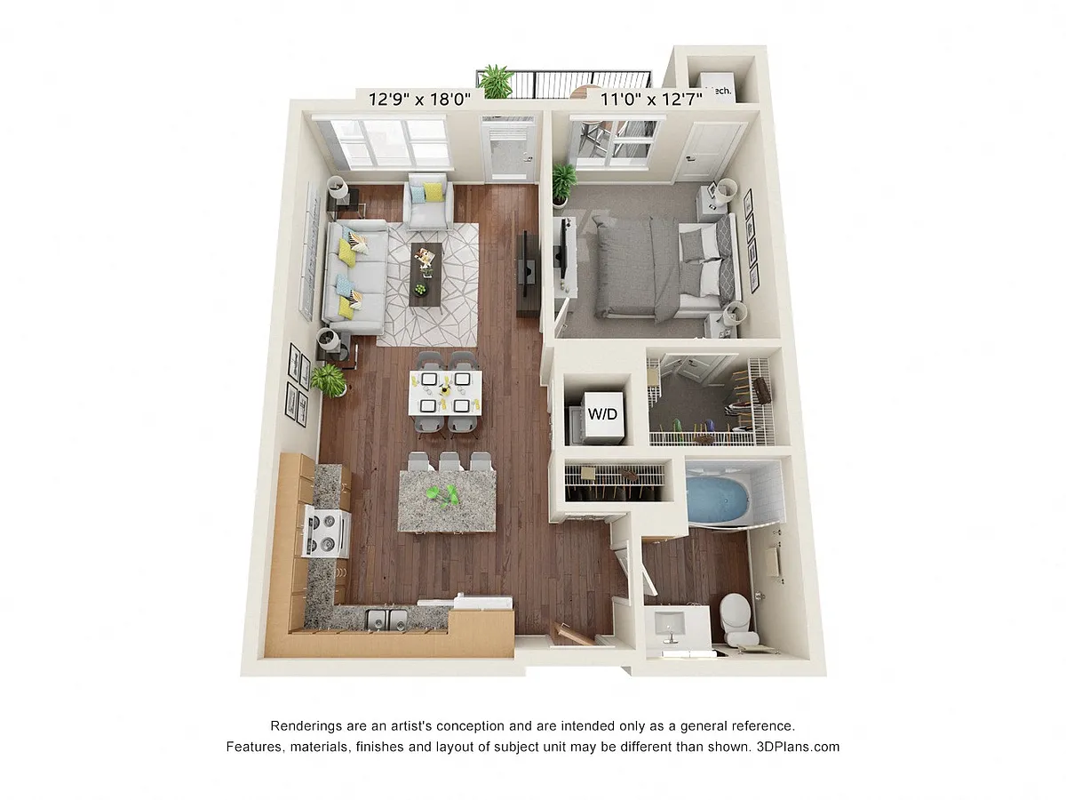 Floor plan One Bedroom - C (Audio/Visual Accessible)