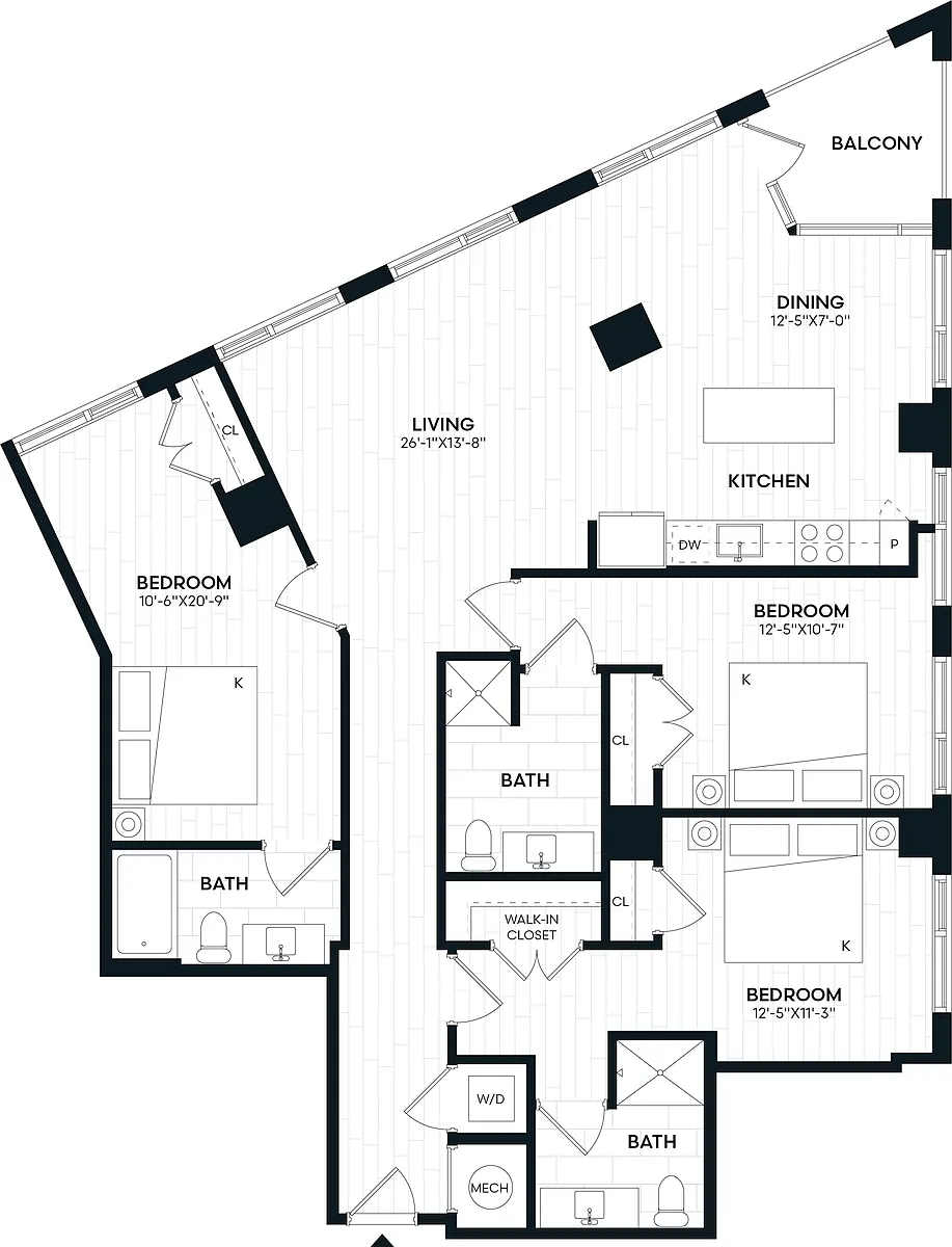 Floor plan 3 Bed/3 Bath-3K1 ANSI