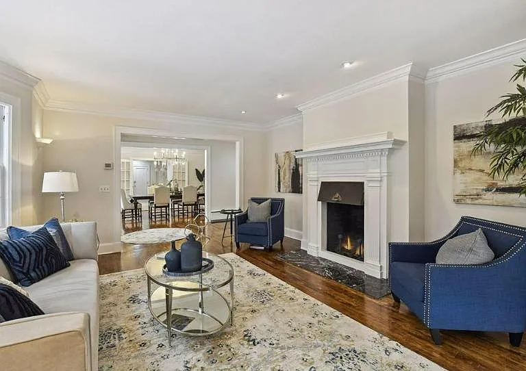 Main level - living room and wood burning fireplace