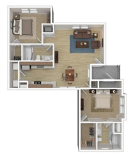 Floor plan Two Bedroom Two Bathroom B1 60%