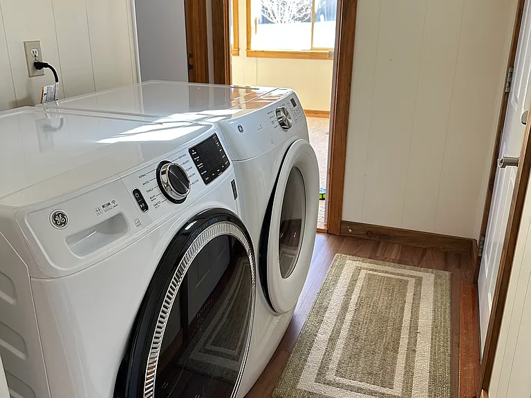 New GE high-efficiency, front-loading washer/dryer set.