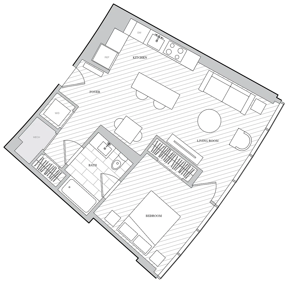 Floor plan 1 Bed 1 Bath BAB