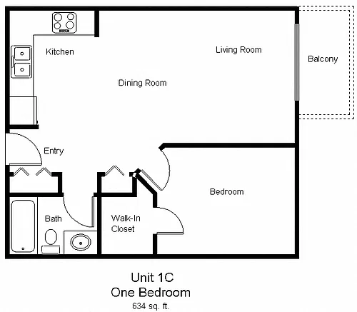 Floor plan 1 Bedroom C