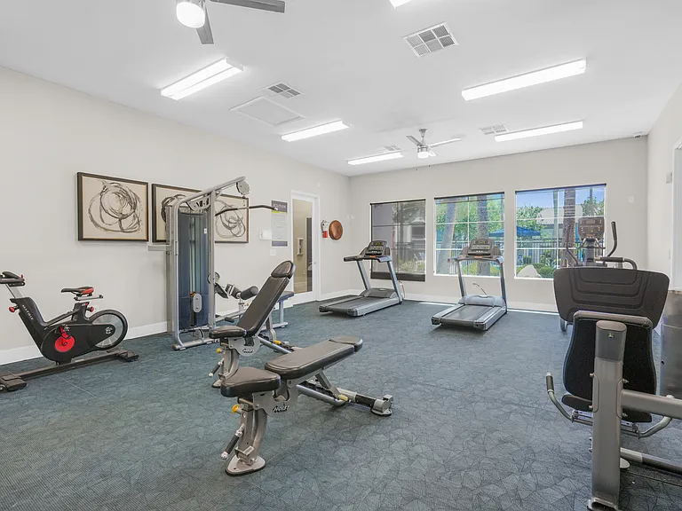 Stay active with a fully equipped fitness center right at home.