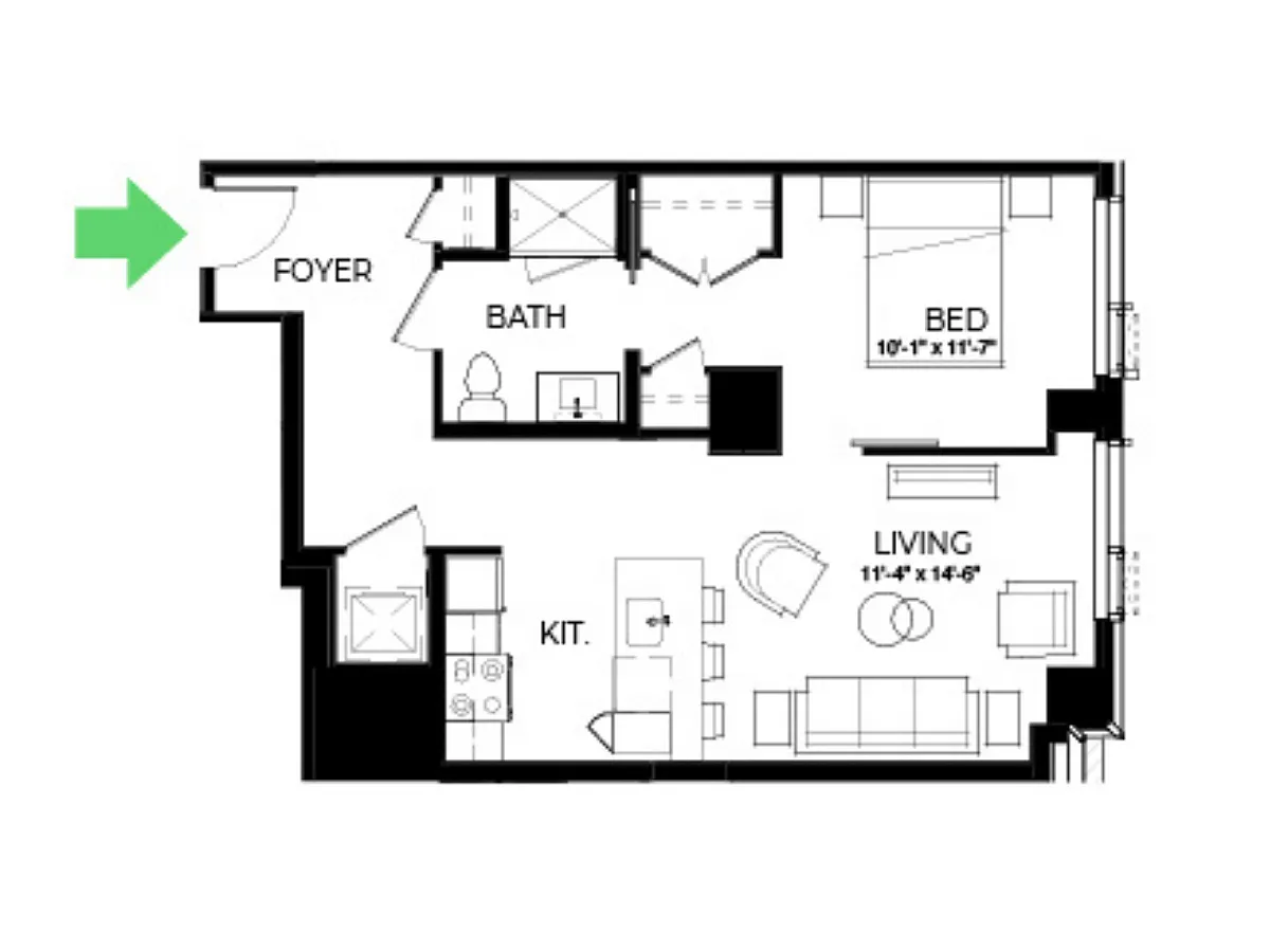 Floor plan A54 | 1 Bed | 1 Bath