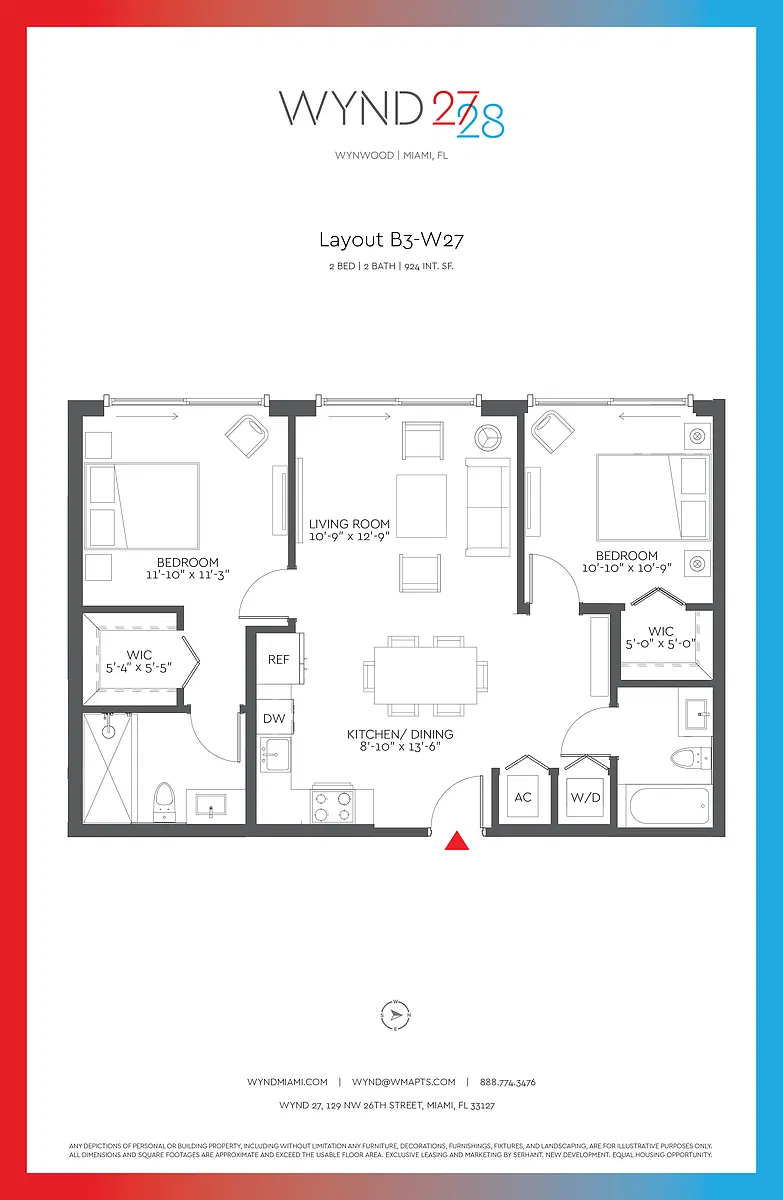 Floor plan W27 - 2BR 2BA (924 SF)