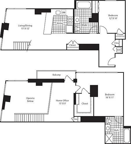 Floor plan Two Bedroom Duplex with Home-Office