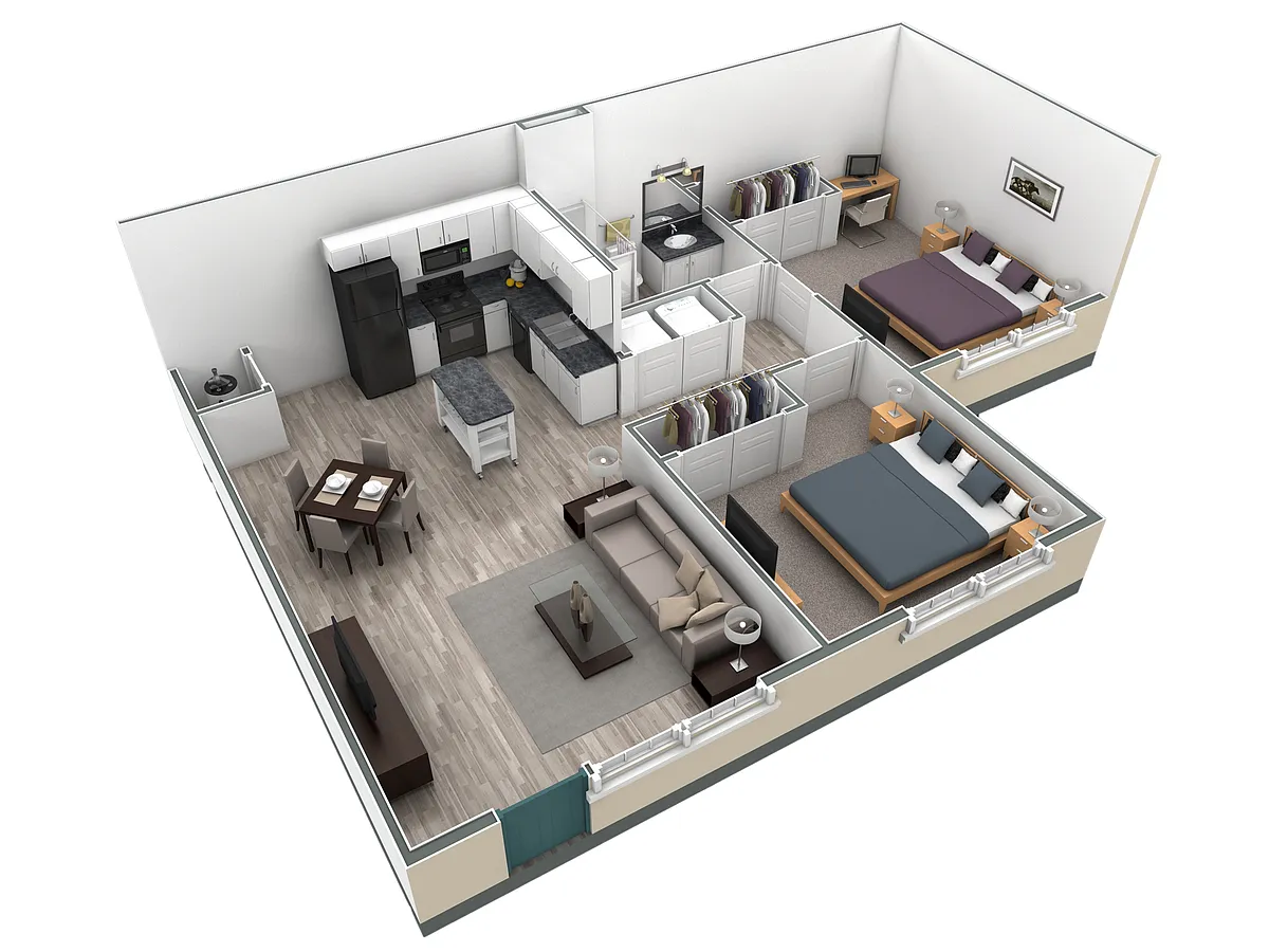 Floor plan 2-1 BR Retreat Courtyard