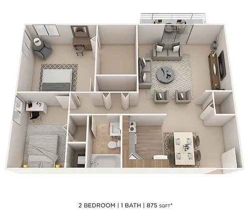 Floor plan Two Bedroom- 875 sqft