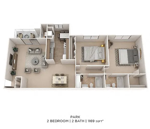 Floor plan Two Bedroom 2 Bath - 1,169 sqft
