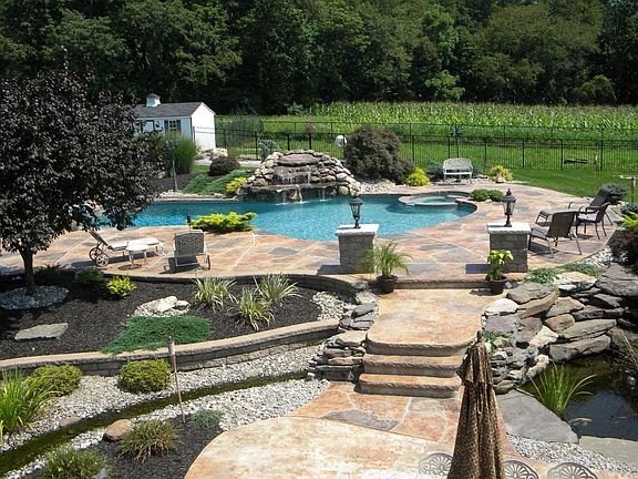 Gunite pool with lush landscaping