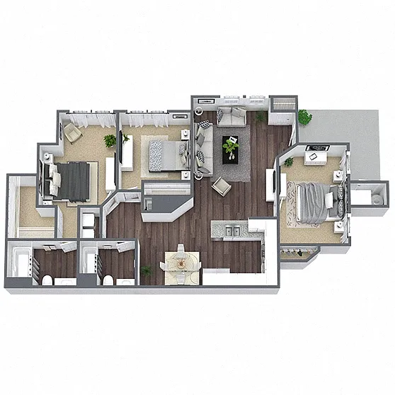 Floor plan C1: 3 Bed 2 Bath