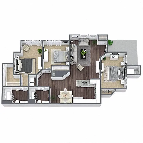 Floor plan C1: 3 Bed 2 Bath