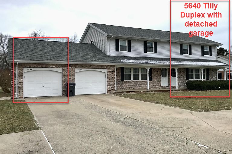 Duplex unit (on right) with detached garage (on left)