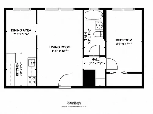 Floor plan Eastpointe 3 1 Bedroom 1 Bathroom