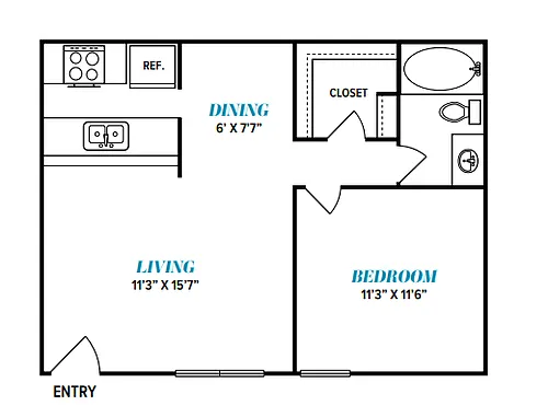 Floor plan A3 One Bed, One Bath