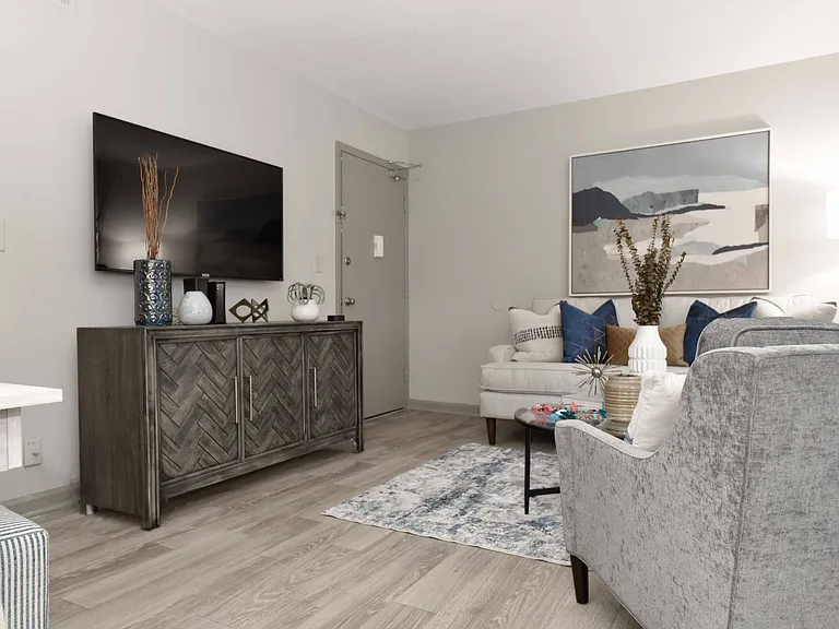 Living Room with Hardwood Style Flooring