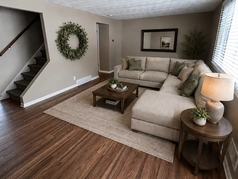 Freshly painted living room with new LVP flooring