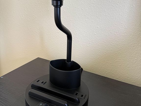 night stand with lamp, lamp has 120v outlet, USB-A, USB-C and storage