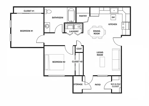 Floor plan 2 Bedroom 1 Bath
