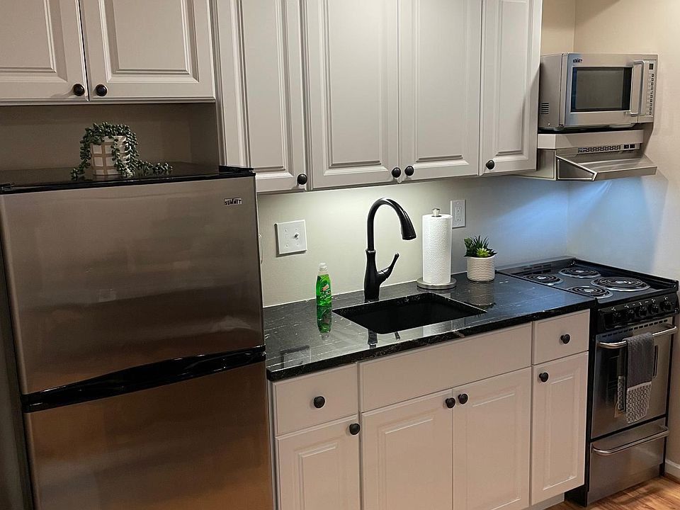 Stainless steel appliances and granite countertops