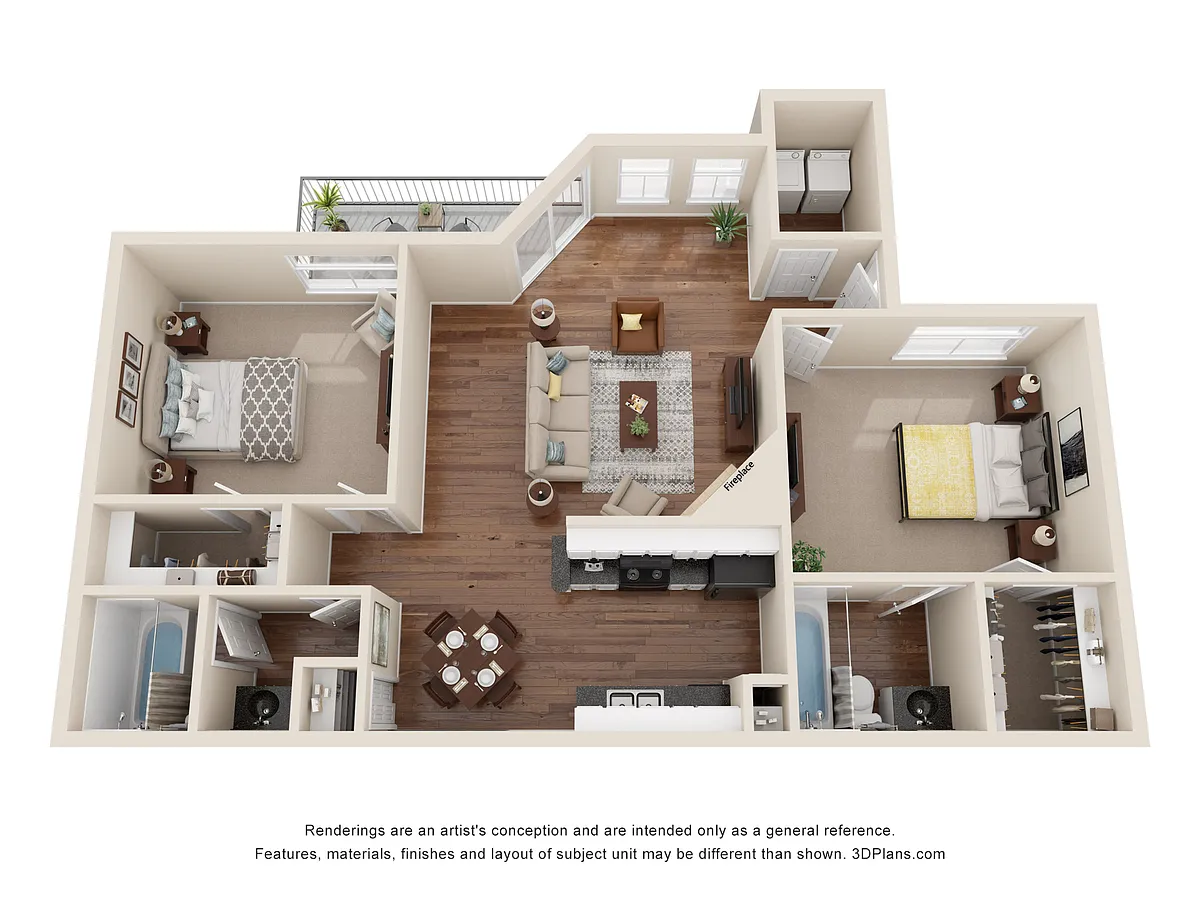 Floor plan 2 Bed 2 Bath Luxury Renovated 977 sq ft