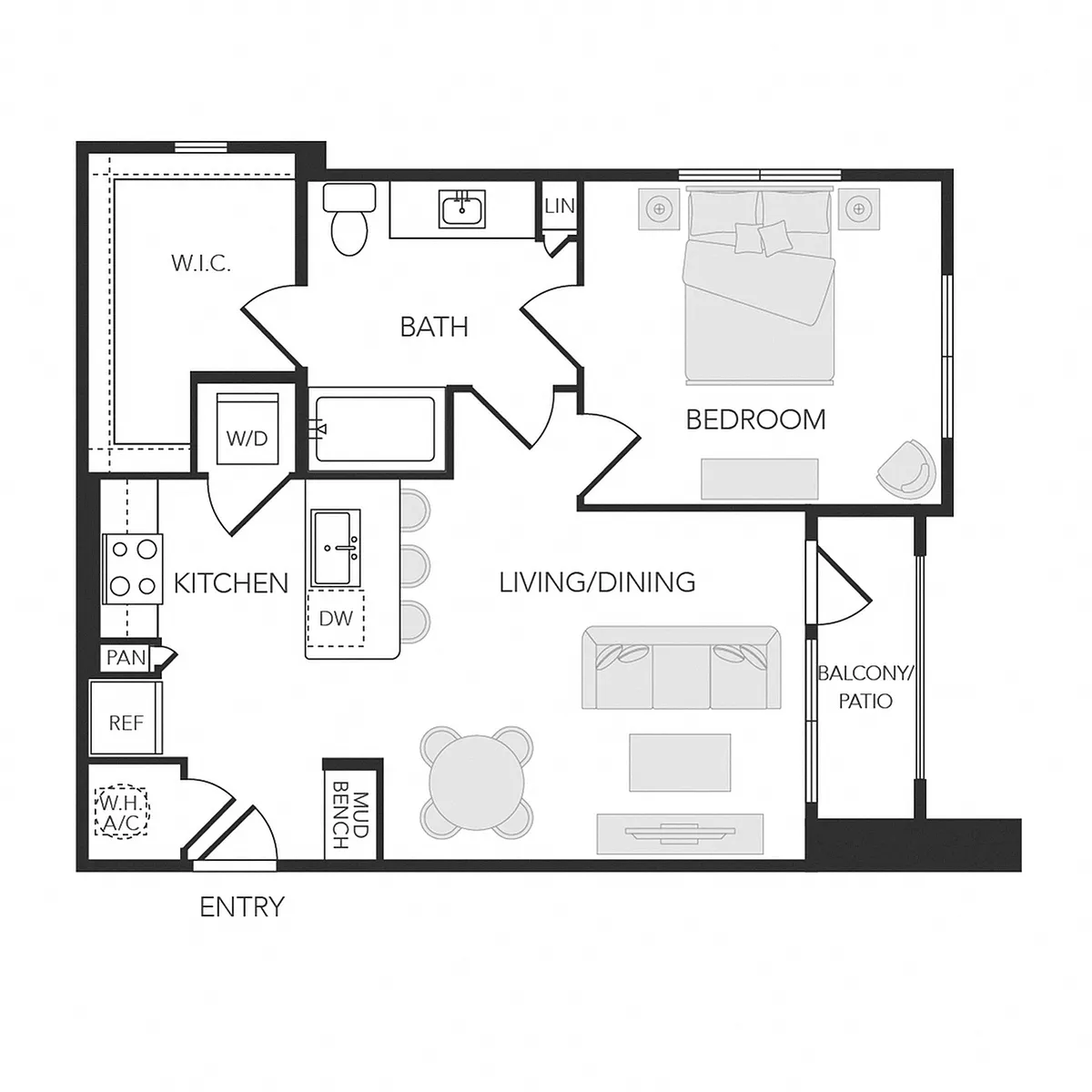 Floor plan 1BR 1BA (765 SF)