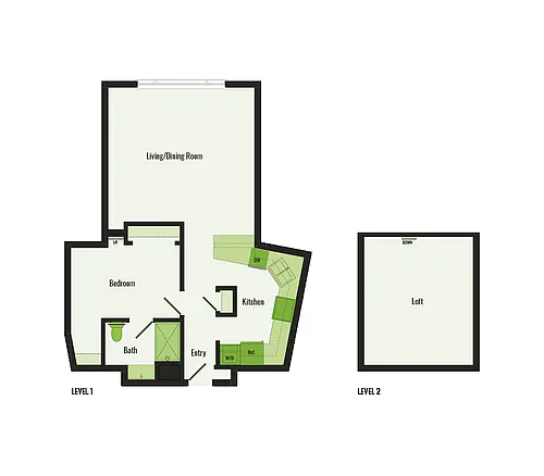 Floor plan 1 Bedroom, 1 Bathroom with Loft - 850 SF