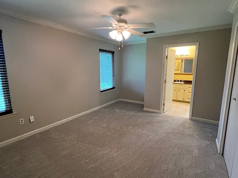 Primary Bedroom view to into private bathroom