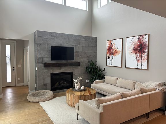 Main Level living room with 20 foot ceilings