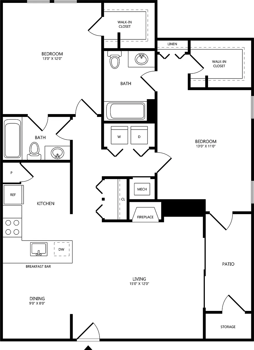 Floor plan 2 Bed/2 Bath-B2