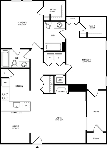 Floor plan 2 Bed/2 Bath-B2