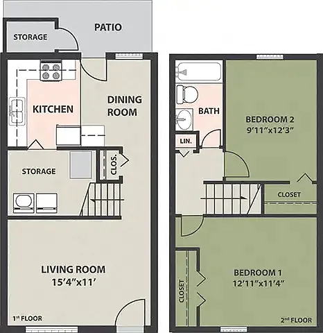 Floor plan 2-Bedroom, 1-Bath