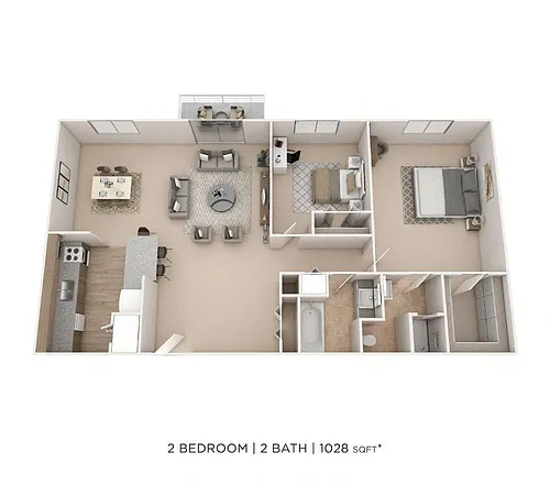 Floor plan Two Bedroom 2 Bath - 1,028 sqft