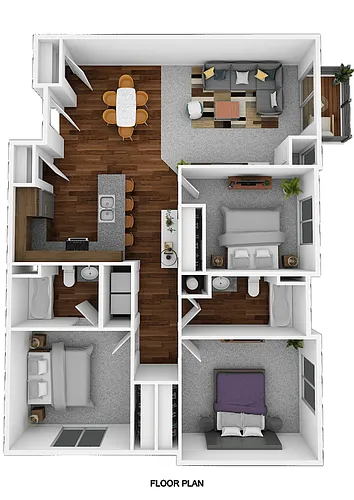 Floor plan Apartment Style 3 Bedroom 2 Bathroom