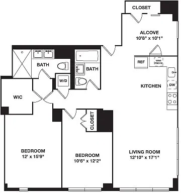 Floor plan Two Bedroom plus Alcove 5G and 6G