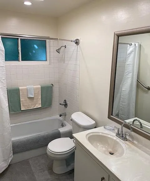 Note: shower grab bars and new tile flooring, LED lighting and separate heating. NICE!