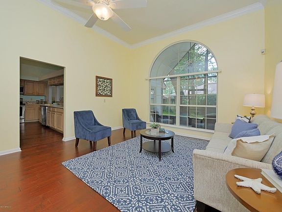 Living room view into kitchen