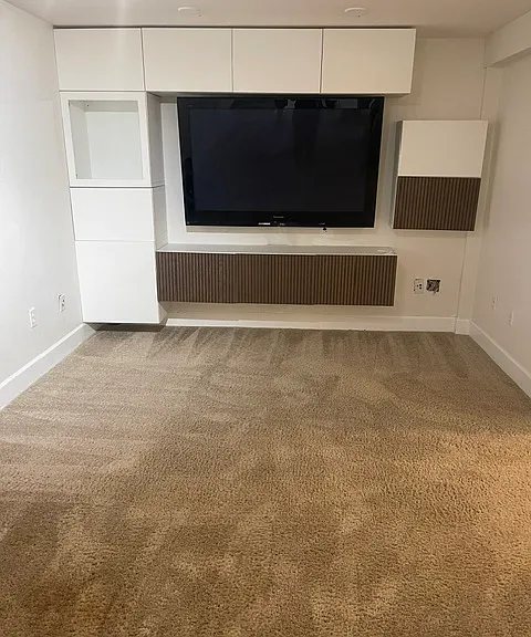 living room with built-in entertainment system and storage