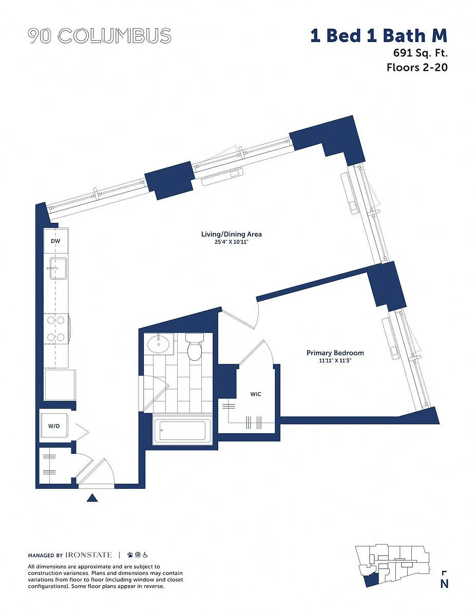 Floor plan 1 Bed 1 Bath M