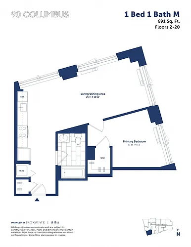 Floor plan 1 Bed 1 Bath M
