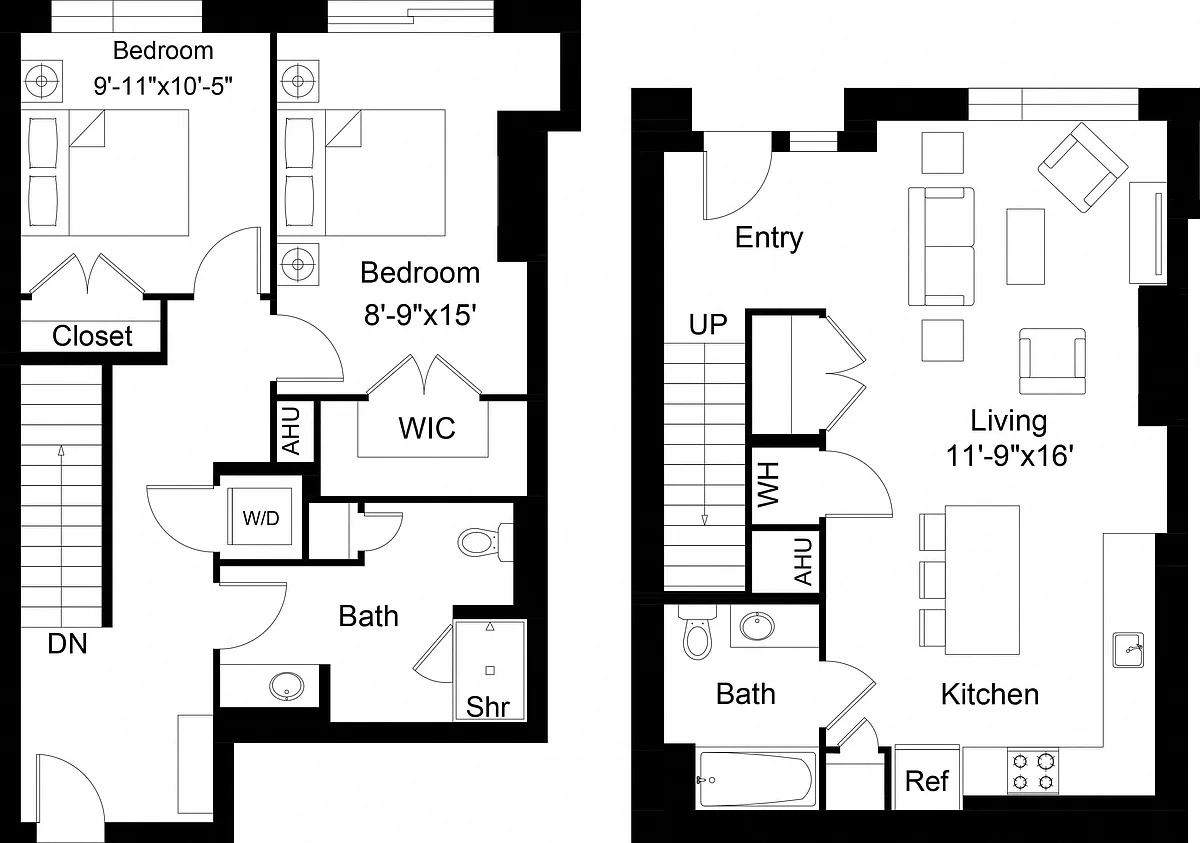 Floor plan 2 Bed/2 Bath Den-B2D