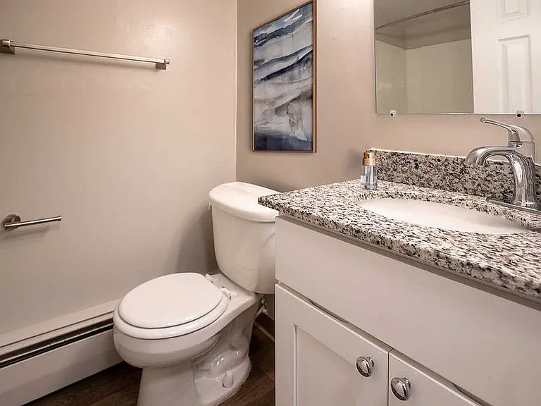 Step into a stylish and serene bathroom, featuring sleek finishes and calming decor.