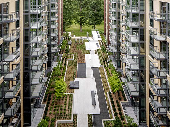 Central courtyard seamlessly integrates with nature
