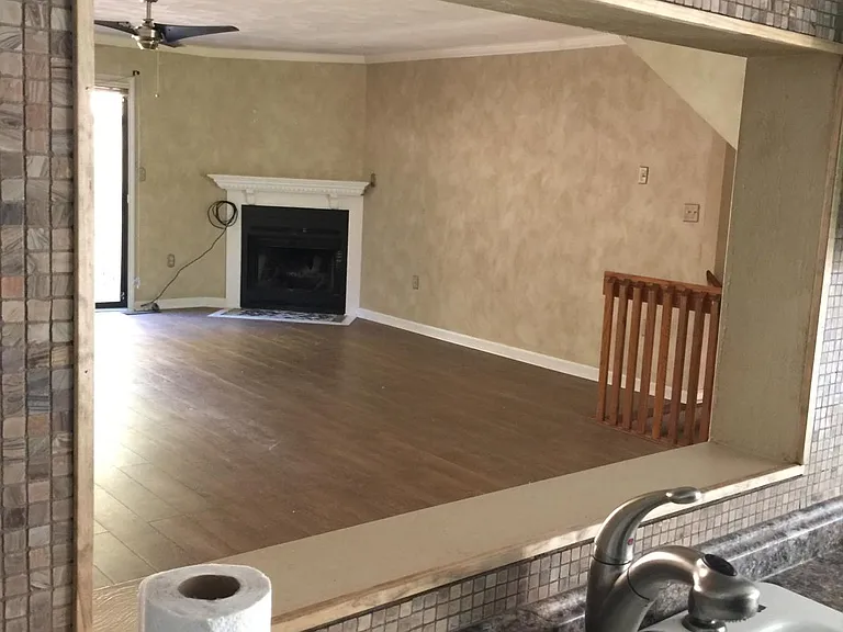 Kitchen overlooking dining area