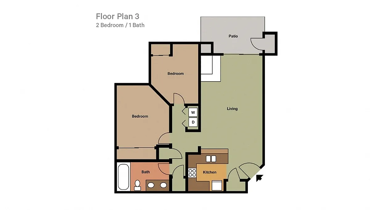 Floor plan 2 Bedrooms, 1 Bathroom