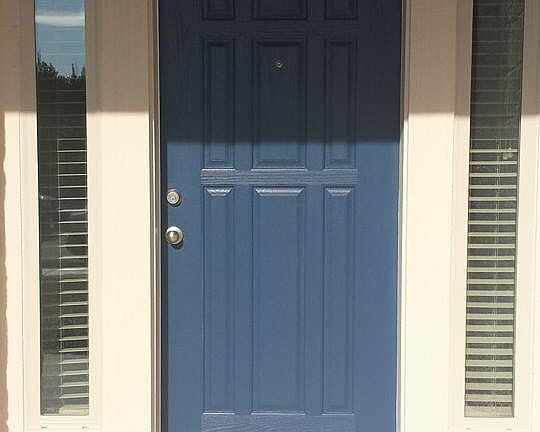 Entry. Door is now red. 