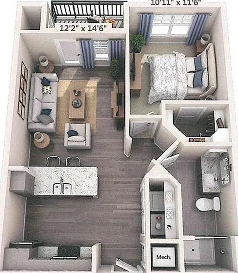 Floor plans are artist's rendering. All dimensions are approximate. Actual product and specifications may vary in dimension or detail. Not all features are available in every apartment. Prices and availability are subject to change. Floor plans are artist
