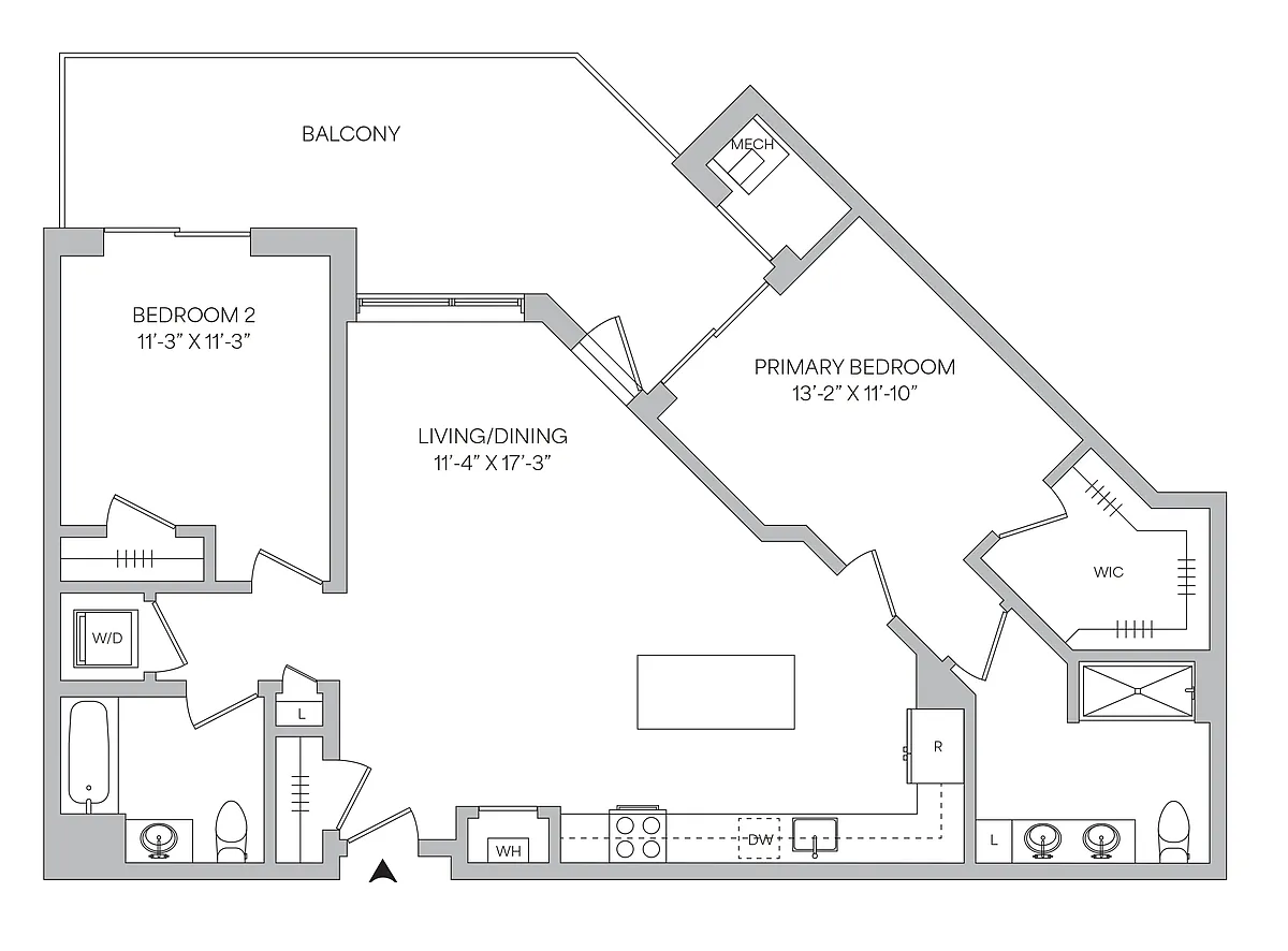 Floor plan B08 - 2BR 2BA (1160 SF)
